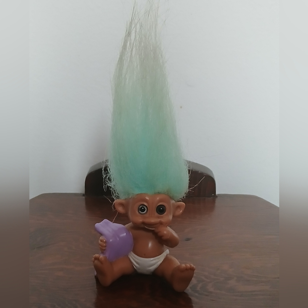 Vintage 1992 TNT Baby Troll Doll Diaper & Blanket 2" RARE 2 Different Eye Colors